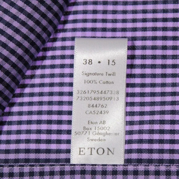 Eton NWT Casual Button Down Shirt Size 38 15 S Slim Fit in Purple/Blue Check